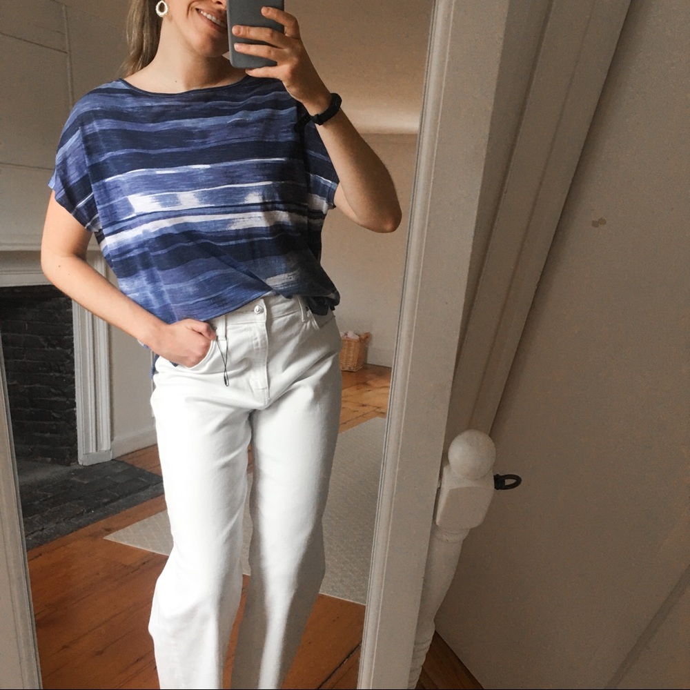 Vince Blue and White Striped Patterned Flowy Top